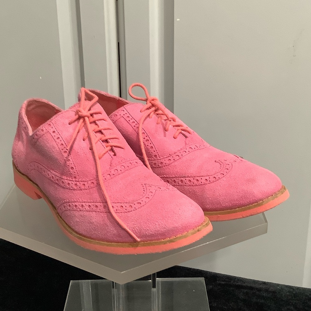 COLE HAAN ALISA OXFORD Pink Suede Eyelet Loafers Pink Women's Brogues Sz 8.5